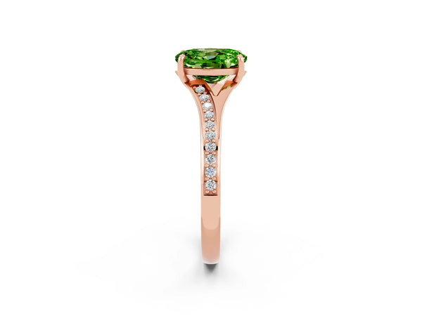 Rose gold Oval Cut Peridot Solitaire Ring with Pavé Band and Prong Setting