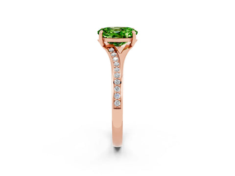 Rose gold Oval Cut Peridot Solitaire Ring with Pavé Band and Prong Setting_2