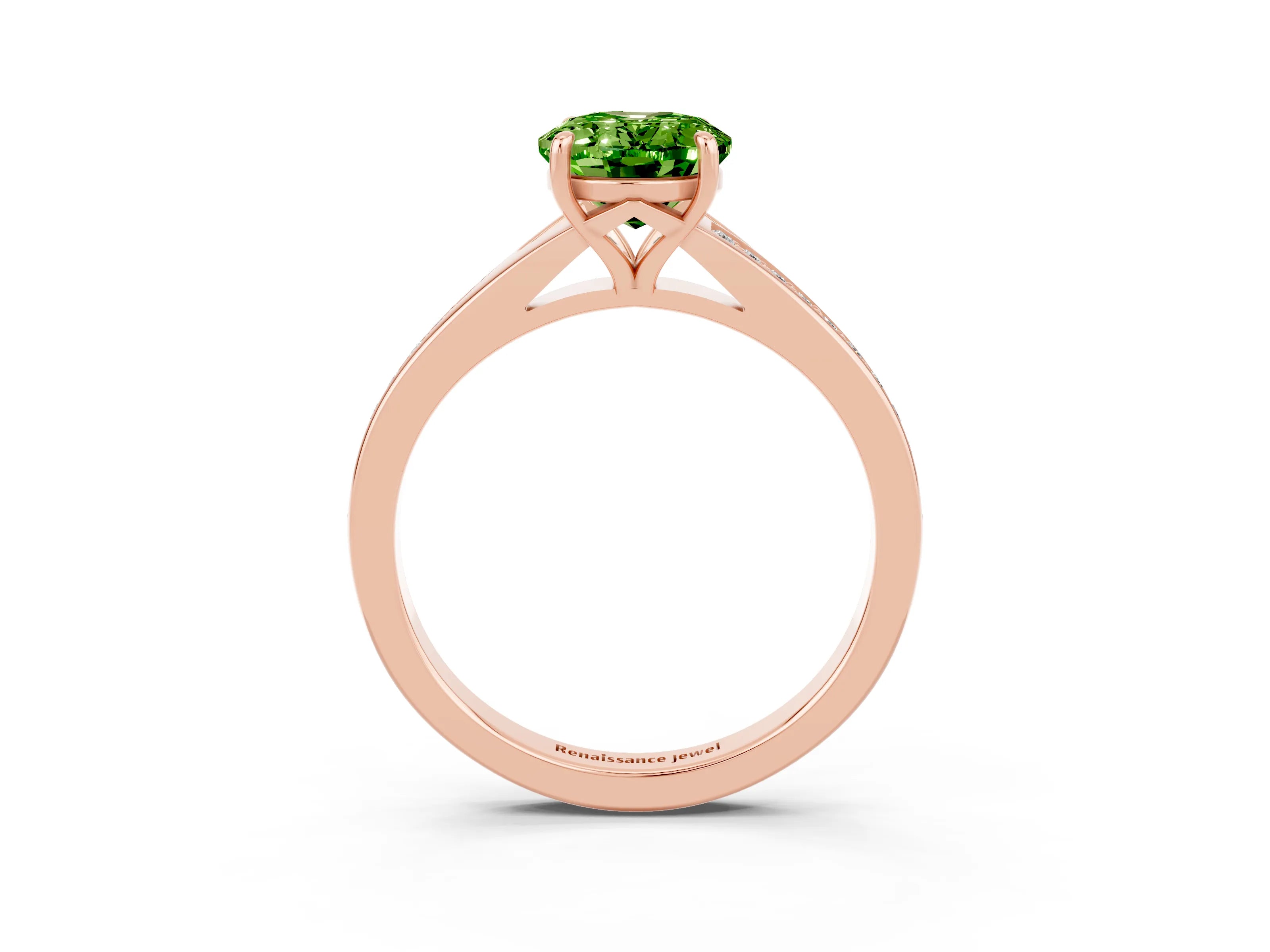 Rose gold Oval Cut Peridot Solitaire Ring with Pavé Band and Prong Setting_3