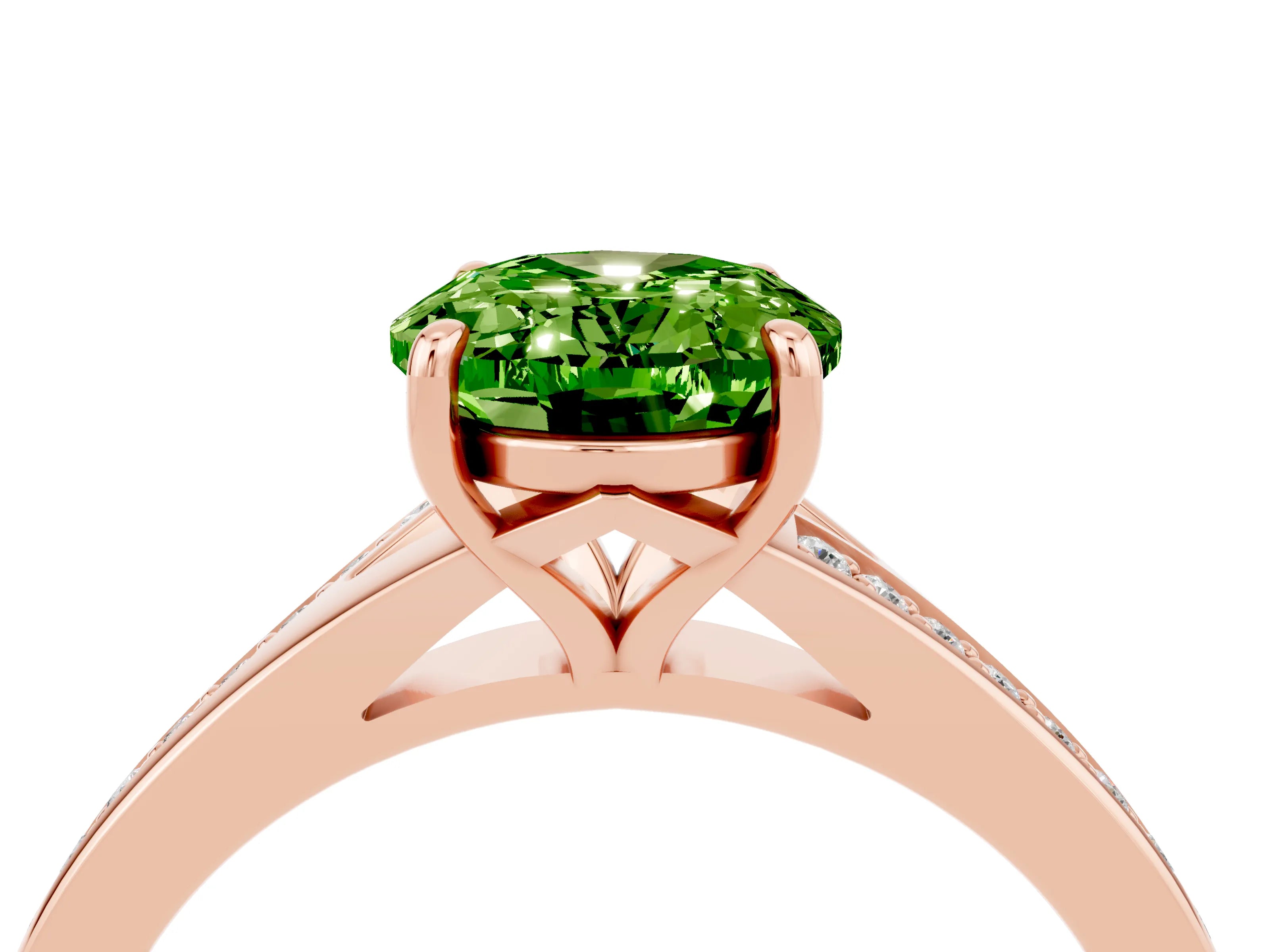 Rose gold Oval Cut Peridot Solitaire Ring with Pavé Band and Prong Setting_4