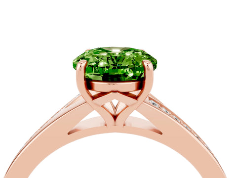 Rose gold Oval Cut Peridot Solitaire Ring with Pavé Band and Prong Setting_4