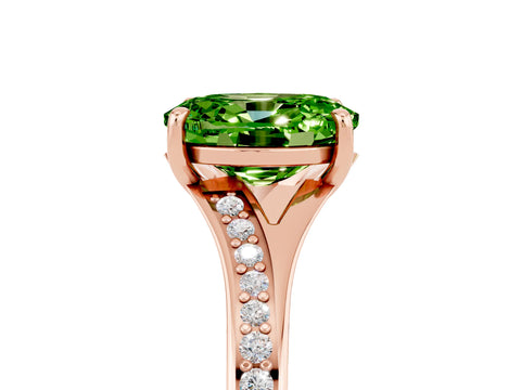 Rose gold Oval Cut Peridot Solitaire Ring with Pavé Band and Prong Setting_5