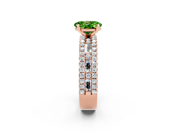 Rose gold Oval Cut Peridot Solitaire Ring with Pavé and Channel Set Band