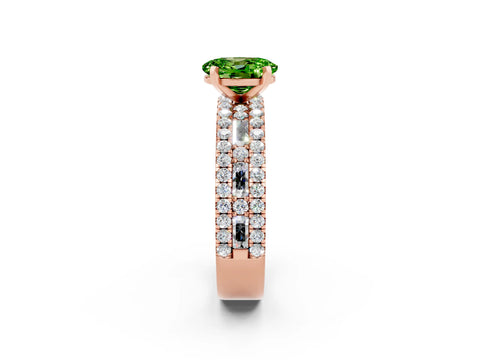 Rose gold Oval Cut Peridot Solitaire Ring with Pavé and Channel Set Band_2