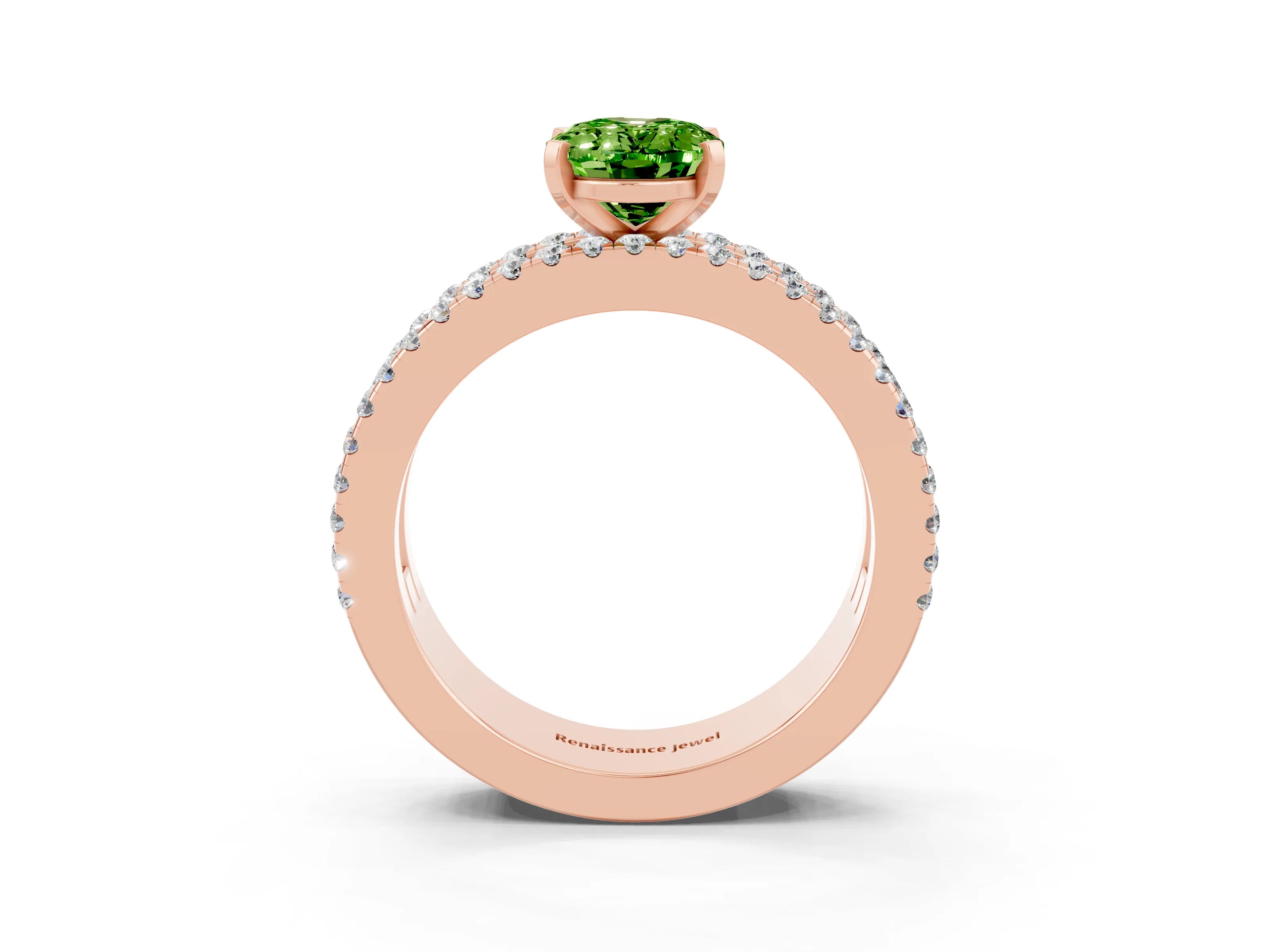 Rose gold Oval Cut Peridot Solitaire Ring with Pavé and Channel Set Band_3