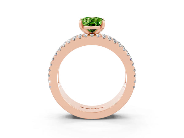 Rose gold Oval Cut Peridot Solitaire Ring with Pavé and Channel Set Band