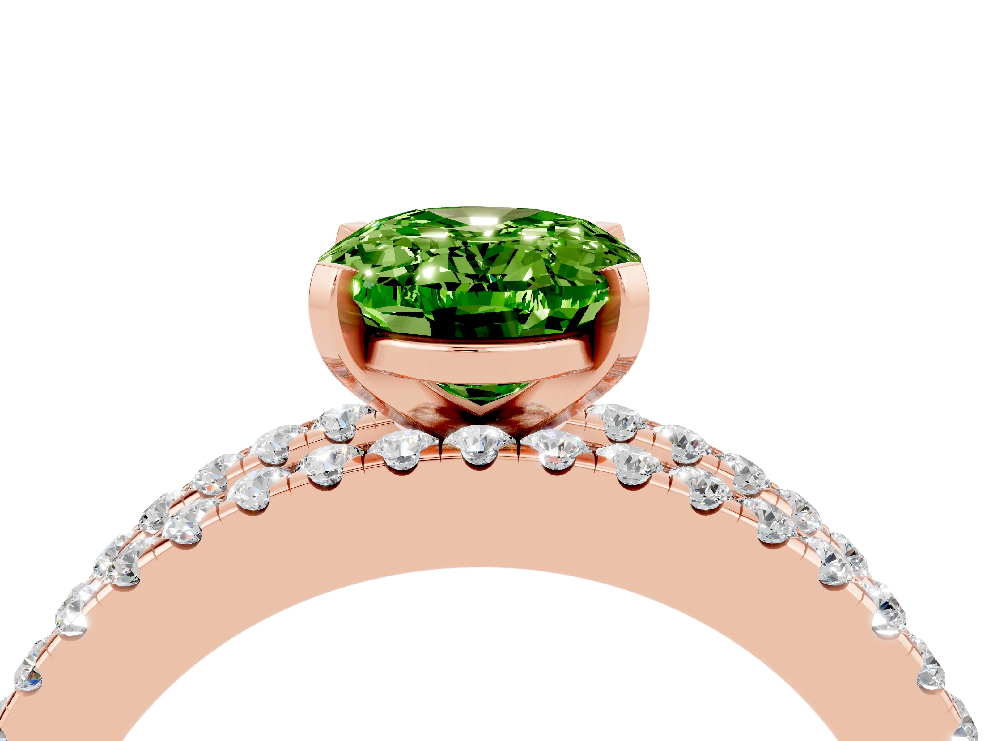 Rose gold Oval Cut Peridot Solitaire Ring with Pavé and Channel Set Band_4