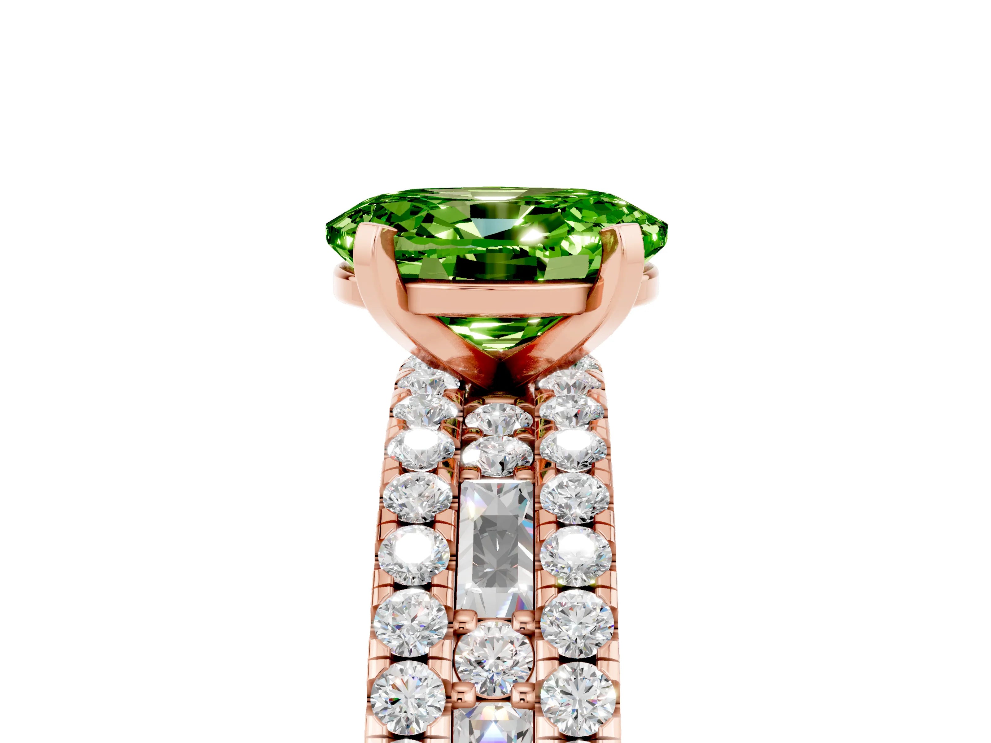 Rose gold Oval Cut Peridot Solitaire Ring with Pavé and Channel Set Band_5
