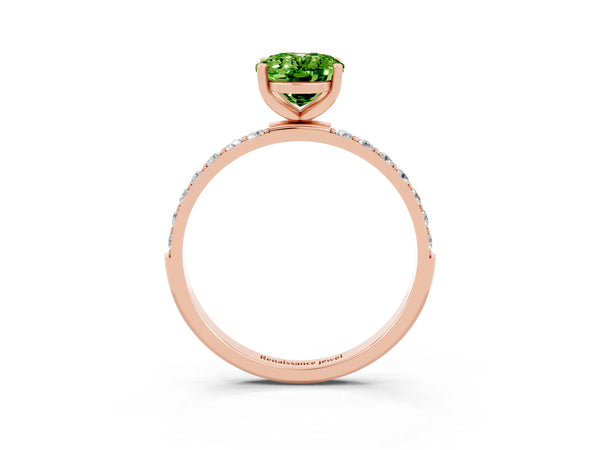 Rose gold Oval Cut Peridot Solitaire Ring with Round  Pavé Band and Prong Setting