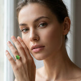 Rose gold Oval Cut Peridot Solitaire Ring with Round  Pavé Band and Four-Prong Setting_31