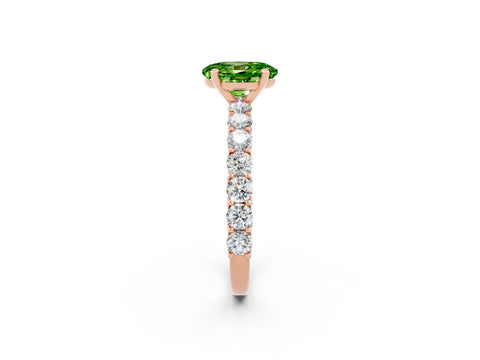 Rose gold Oval Cut Peridot Solitaire Ring with Shared Prong Pavé Band and Four-Prong Setting_2
