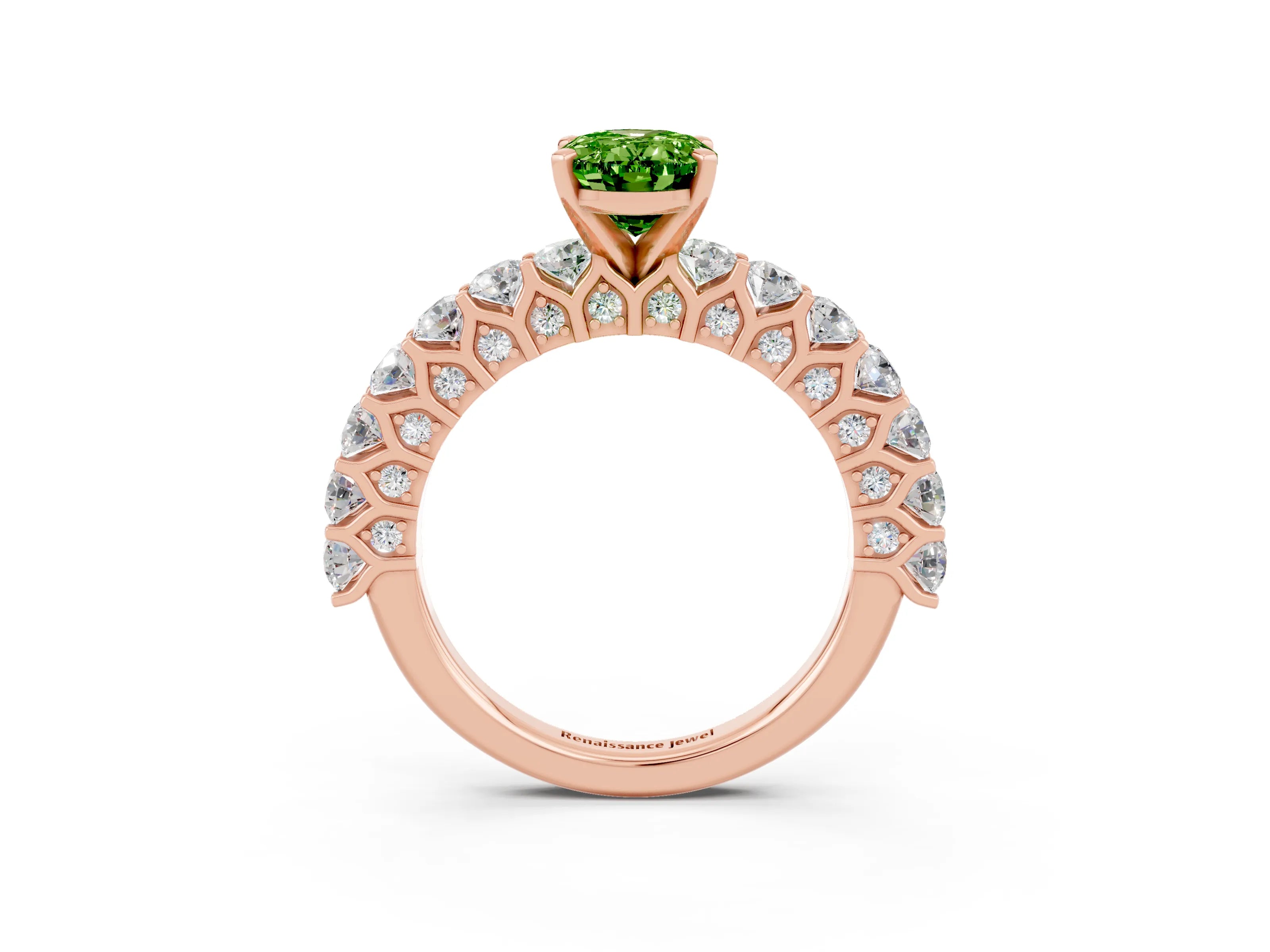 Rose gold Oval Cut Peridot Solitaire Ring with Shared Prong Pavé Band and Four-Prong Setting_3