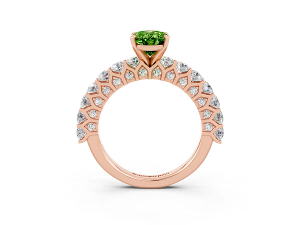 Rose gold Oval Cut Peridot Solitaire Ring with Shared Prong Pavé Band and Four-Prong Setting