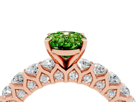 Rose gold Oval Cut Peridot Solitaire Ring with Shared Prong Pavé Band and Four-Prong Setting_4