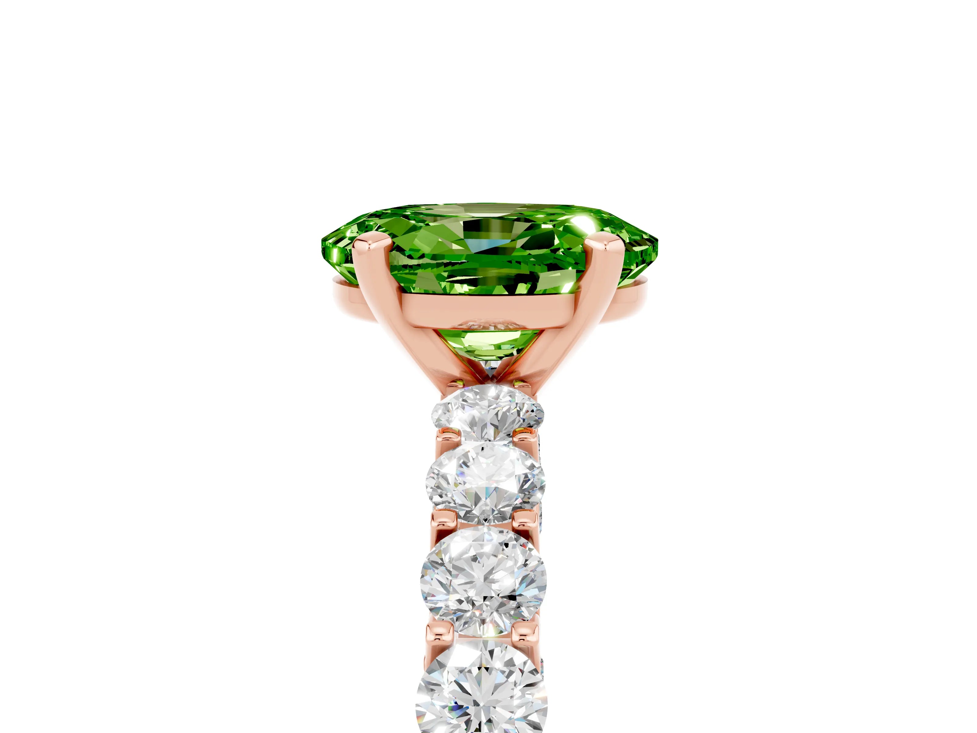 Rose gold Oval Cut Peridot Solitaire Ring with Shared Prong Pavé Band and Four-Prong Setting_5