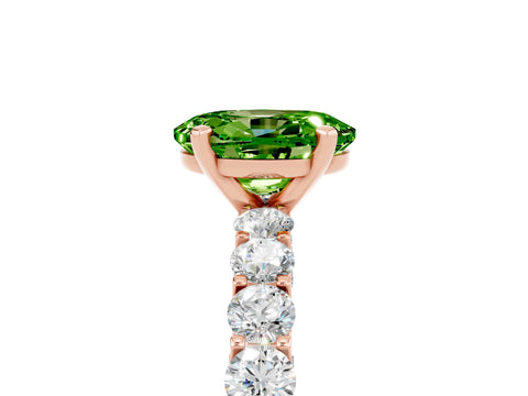 Rose gold Oval Cut Peridot Solitaire Ring with Shared Prong Pavé Band and Four-Prong Setting_5