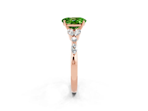Rose gold Oval Cut Peridot Solitaire Ring with Side Stones and Four-Prong Setting_14