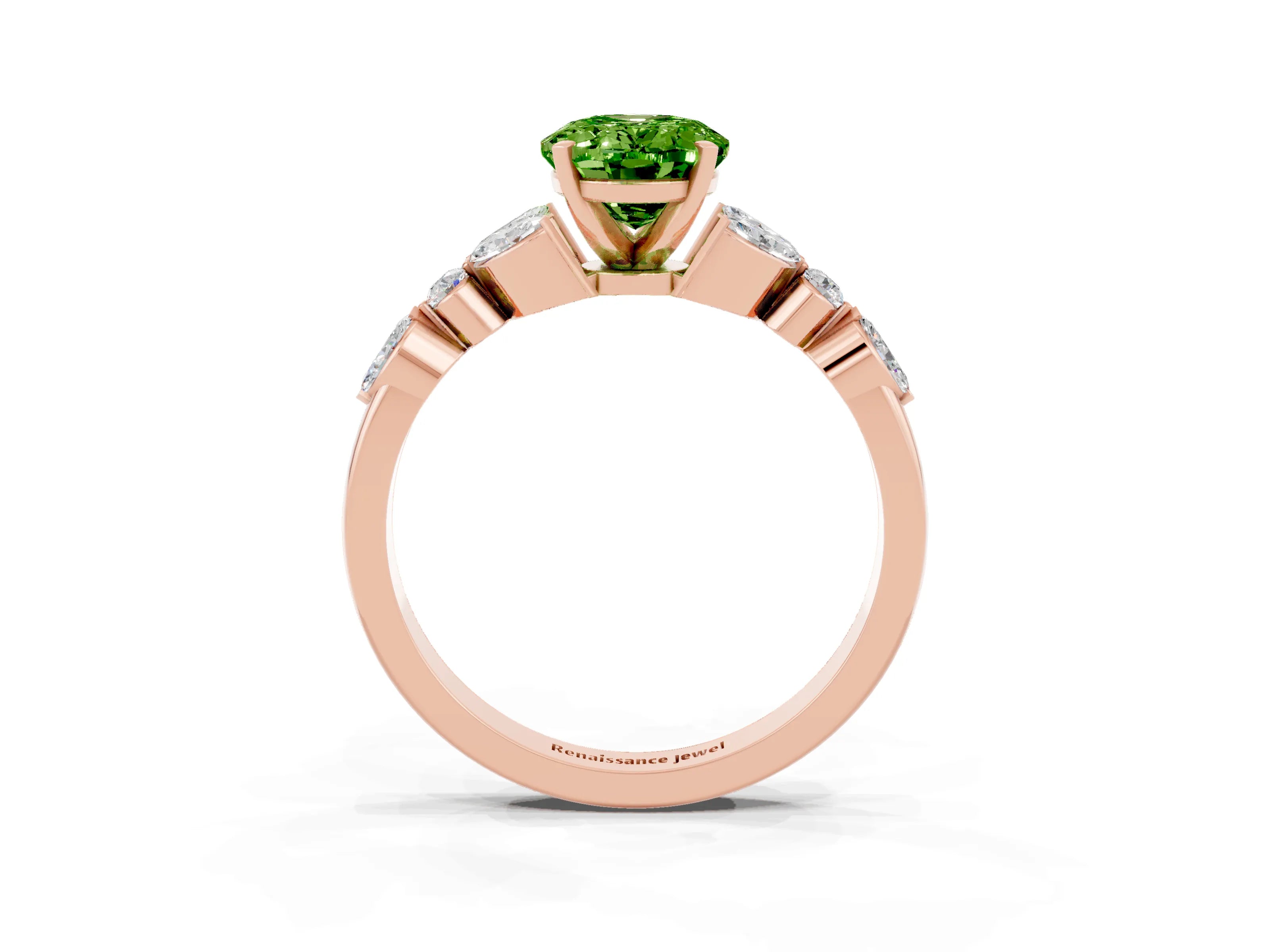 Rose gold Oval Cut Peridot Solitaire Ring with Side Stones and Four-Prong Setting_15