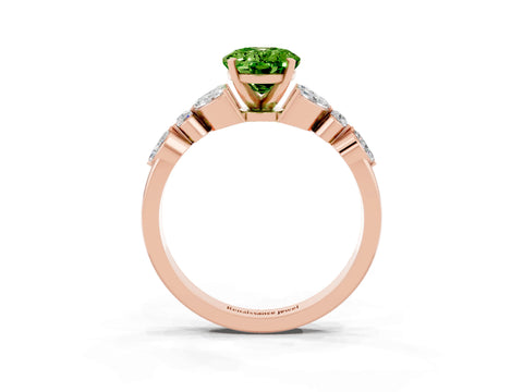 Rose gold Oval Cut Peridot Solitaire Ring with Side Stones and Four-Prong Setting_15