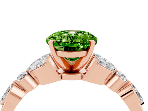 Rose gold Oval Cut Peridot Solitaire Ring with Side Stones and Four-Prong Setting_16