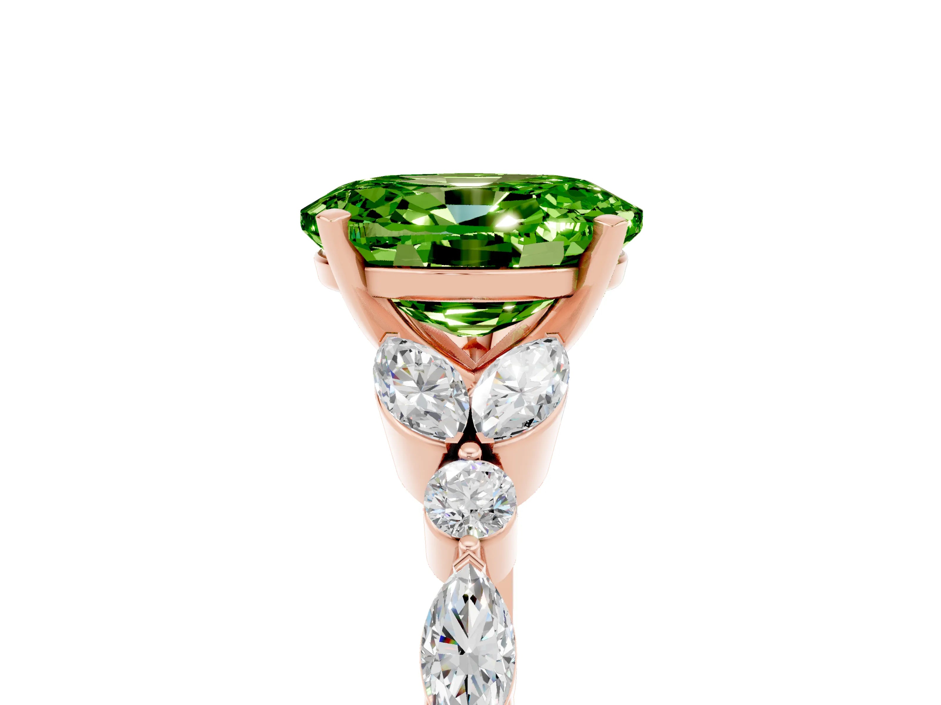 Rose gold Oval Cut Peridot Solitaire Ring with Side Stones and Four-Prong Setting_17