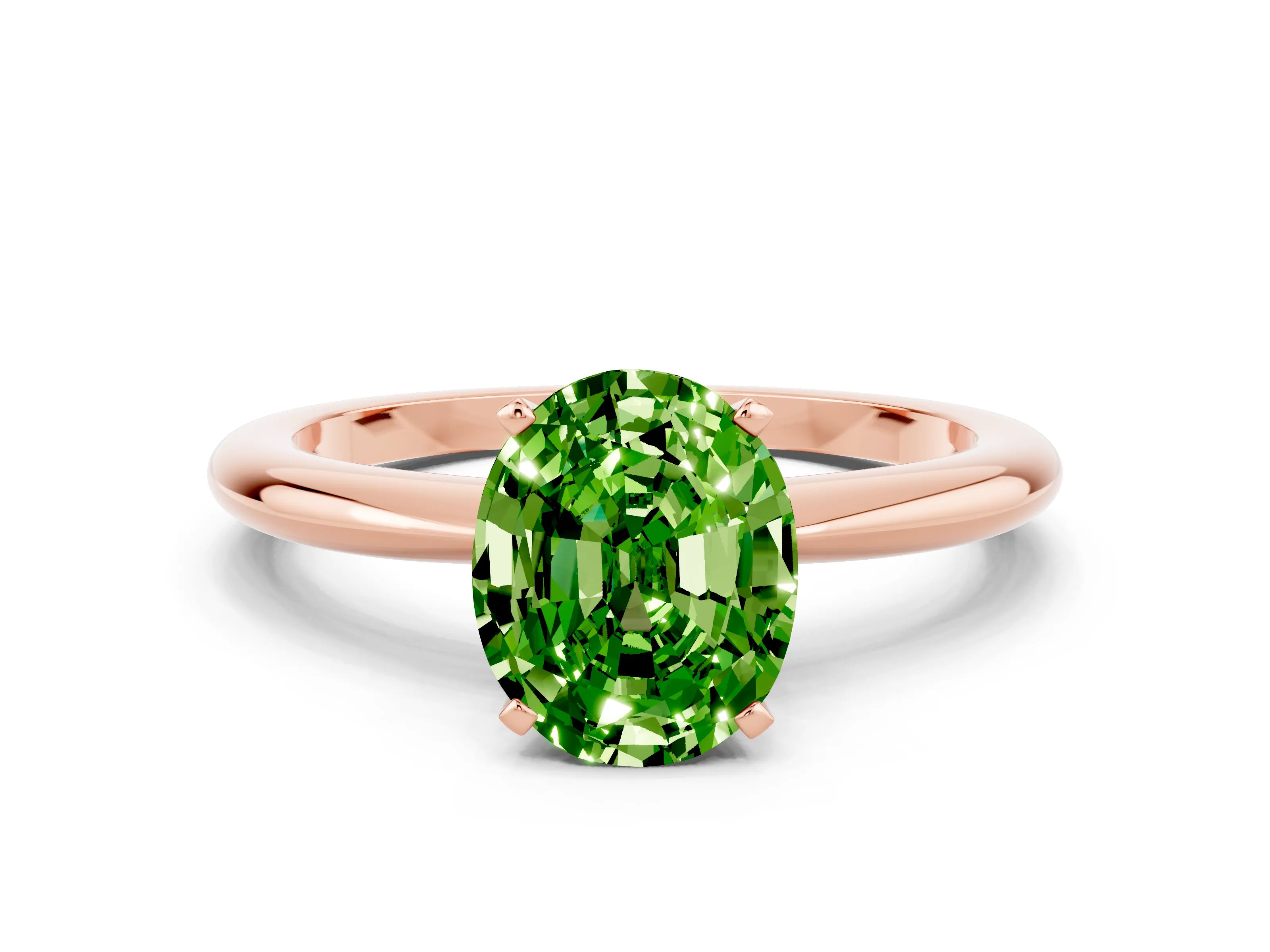 Rose gold Oval Cut Peridot Solitaire Ring with Six-Prong Setting and Classic Band