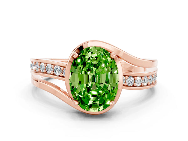 Rose gold Oval Cut Peridot Solitaire Ring with Split Shank and Prong Setting