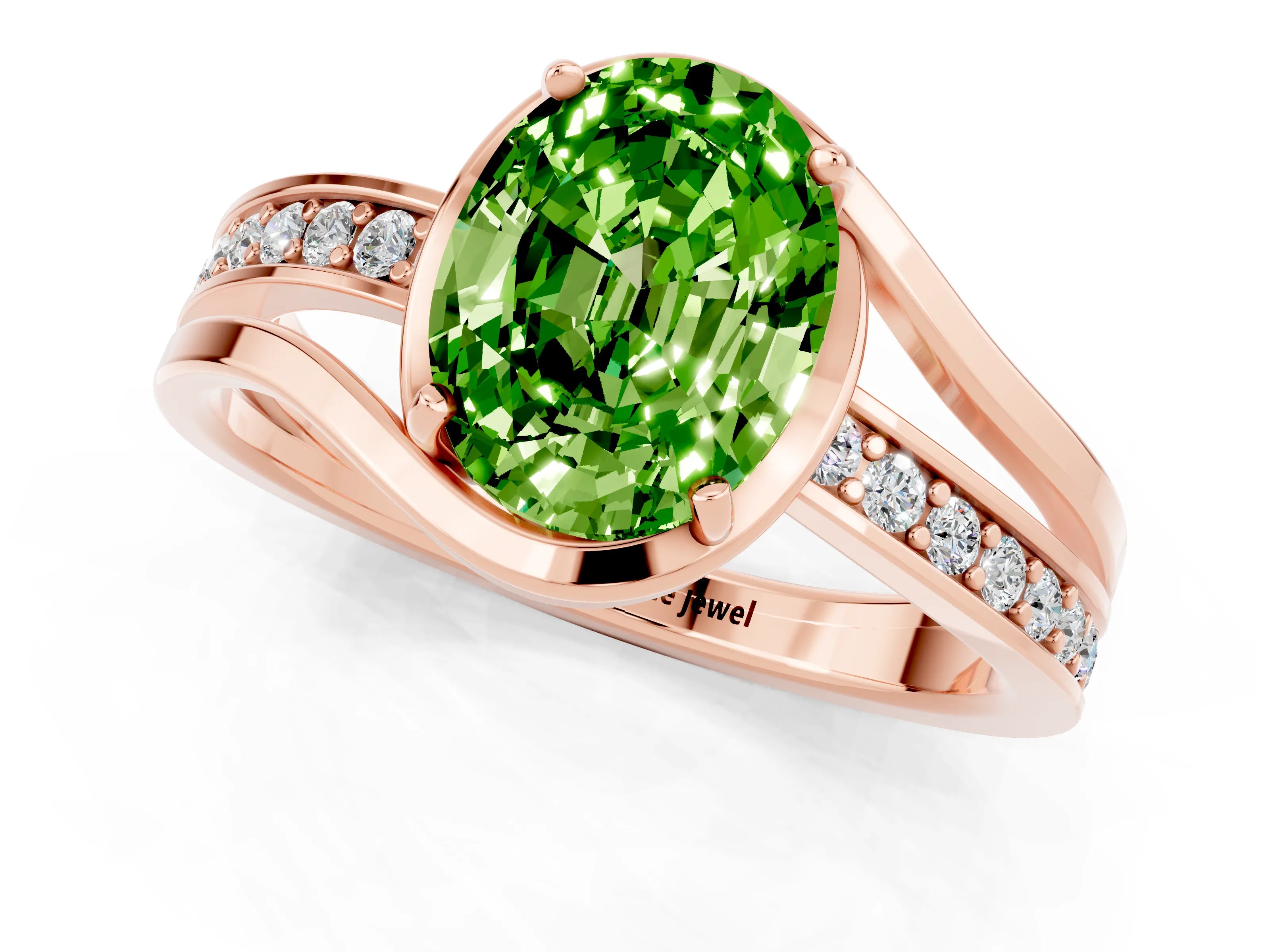 Rose gold Oval Cut Peridot Solitaire Ring with Split Shank and Prong Setting_1