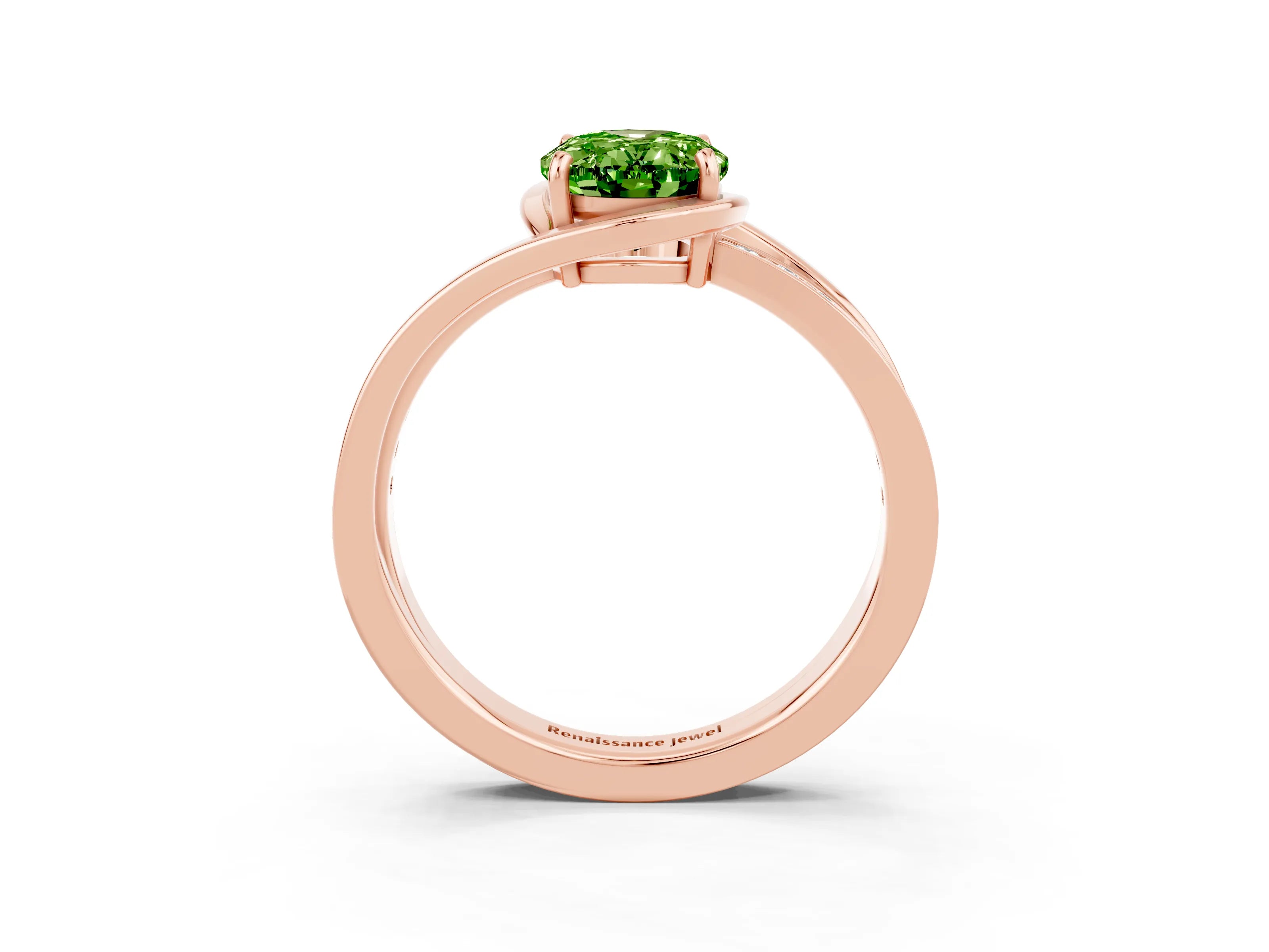 Rose gold Oval Cut Peridot Solitaire Ring with Split Shank and Prong Setting_3