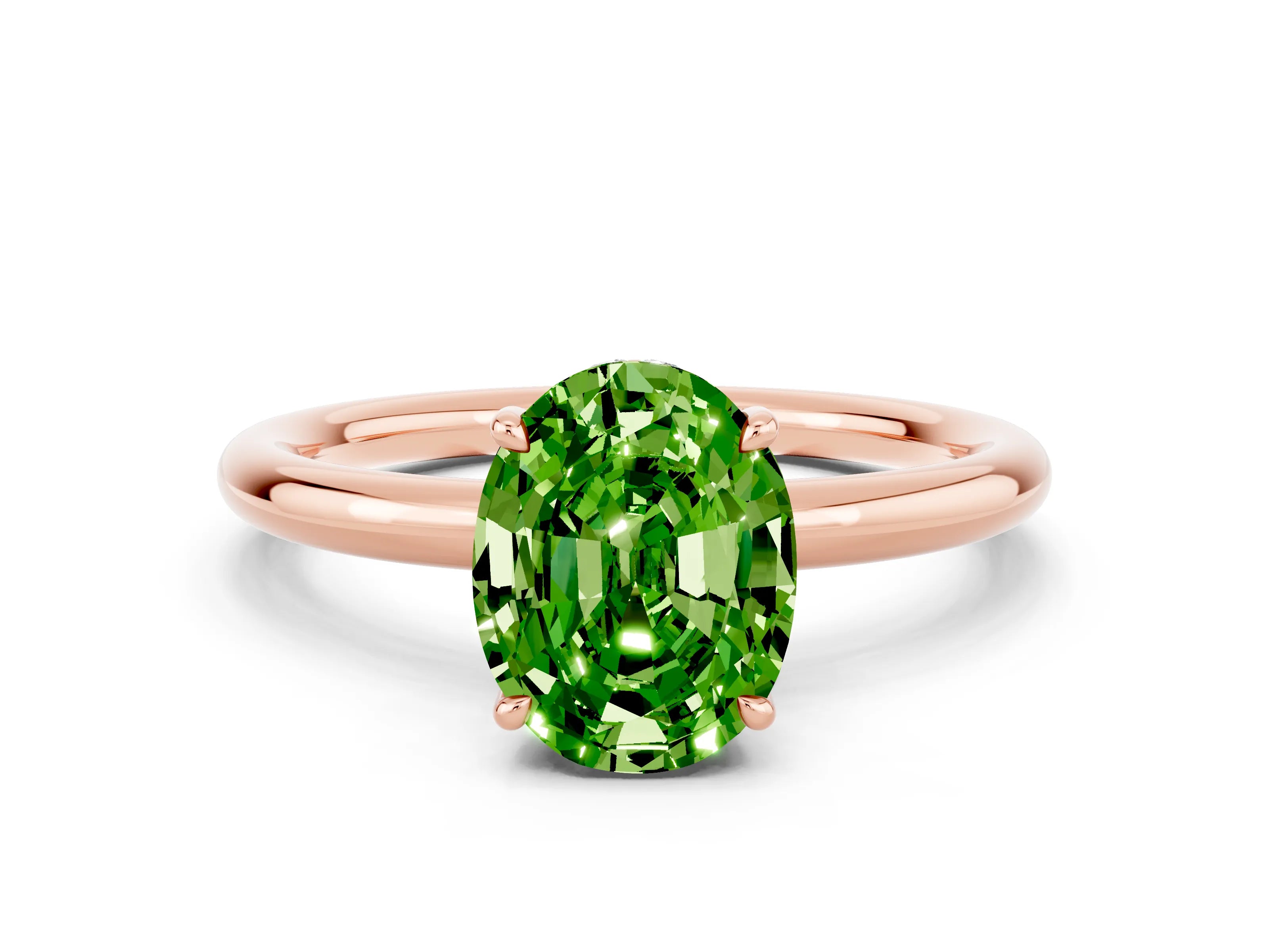 Rose gold Oval Cut Peridot Solitaire Ring with Thin Band and Four-Prong Setting_12