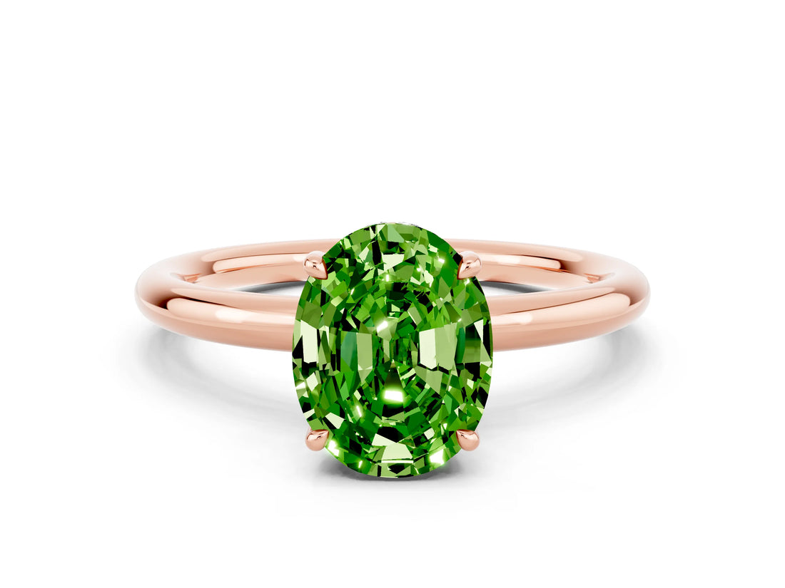 Rose gold Oval Cut Peridot Solitaire Ring with Thin Band and Four-Prong Setting_12