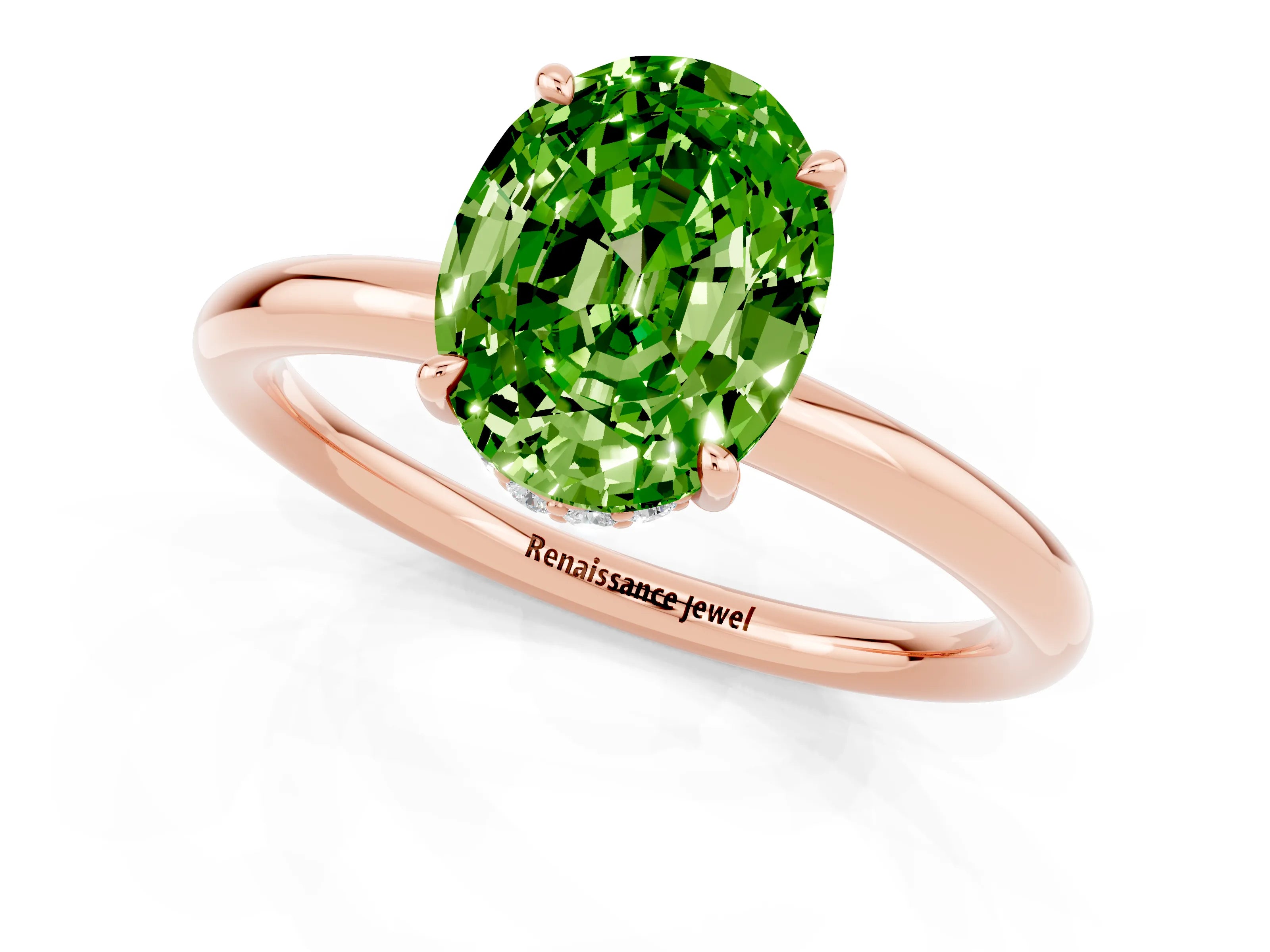 Rose gold Oval Cut Peridot Solitaire Ring with Thin Band and Four-Prong Setting_13