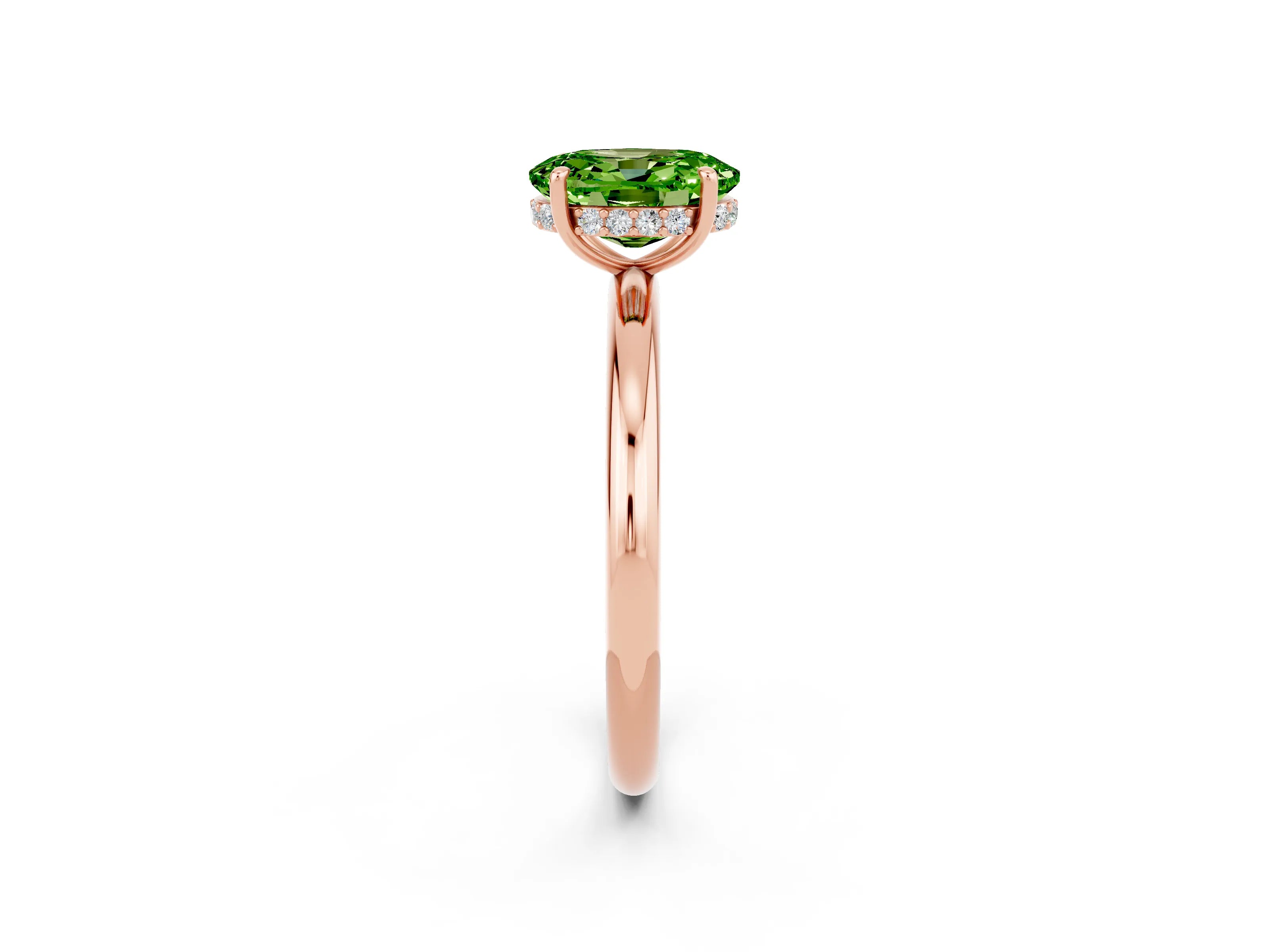 Rose gold Oval Cut Peridot Solitaire Ring with Thin Band and Four-Prong Setting_14