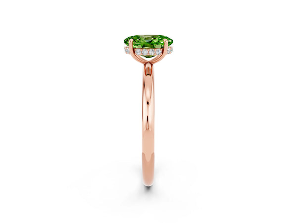 Rose gold Oval Cut Peridot Solitaire Ring with Thin Band and Four-Prong Setting