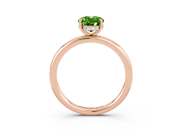 Rose gold Oval Cut Peridot Solitaire Ring with Thin Band and Four-Prong Setting