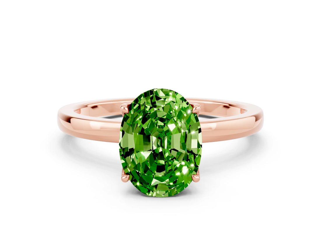 Rose gold Oval Cut Peridot Solitaire Ring with Thin Band and Prong Setting_12
