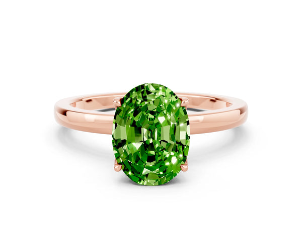 Rose gold Oval Cut Peridot Solitaire Ring with Thin Band and Prong Setting