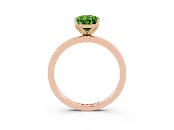 Rose gold Oval Cut Peridot Solitaire Ring with Thin Band and Prong Setting