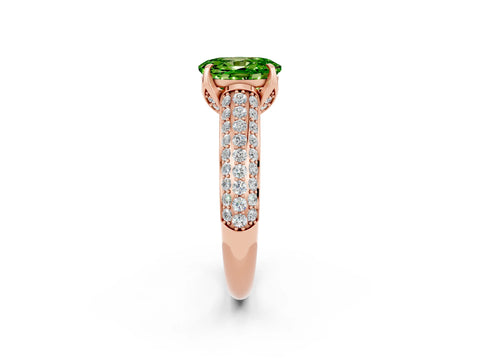 Rose gold Oval Cut Peridot Solitaire Ring with Three-Row Pavé Band and Four-Prong Setting_14