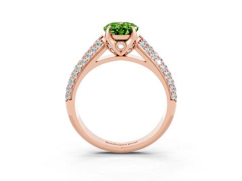 Rose gold Oval Cut Peridot Solitaire Ring with Three-Row Pavé Band and Four-Prong Setting_15