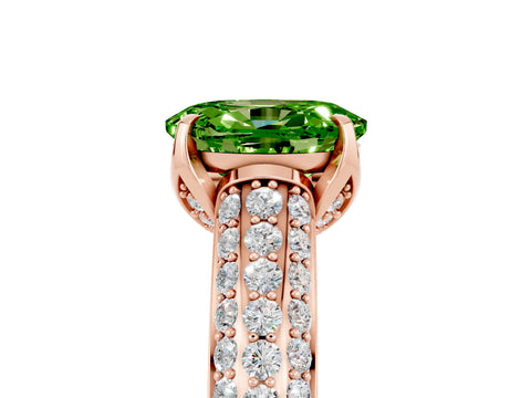Rose gold Oval Cut Peridot Solitaire Ring with Three-Row Pavé Band and Four-Prong Setting_17