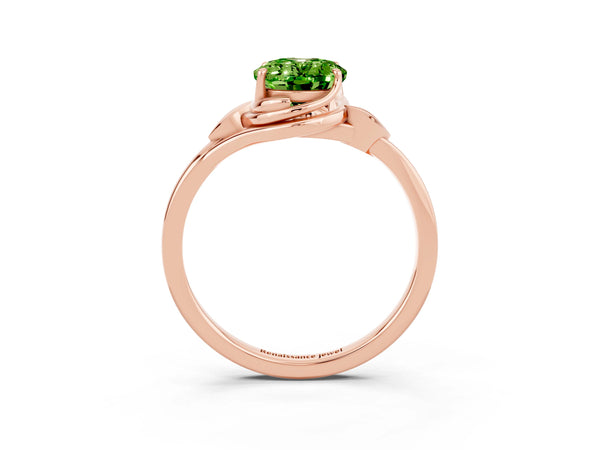 Rose gold Oval Cut Peridot Solitaire Ring with Twist Band and Four-Prong Setting
