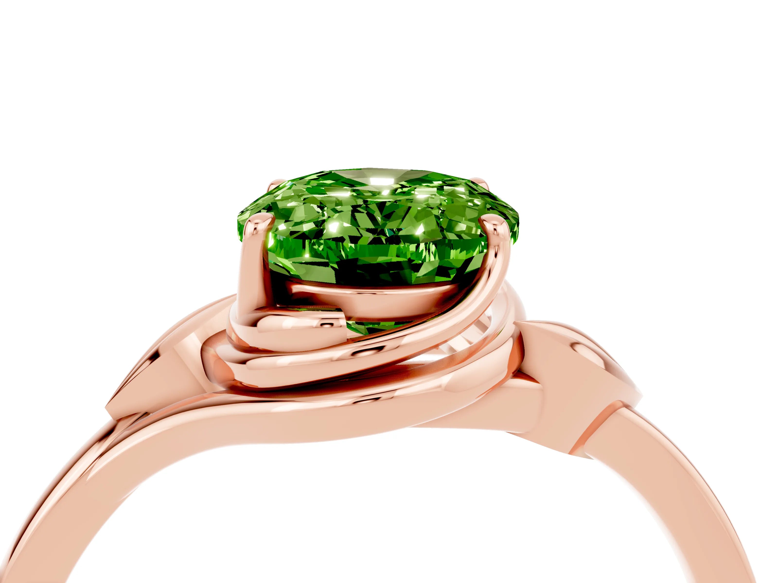 Rose gold Oval Cut Peridot Solitaire Ring with Twist Band and Four-Prong Setting_28
