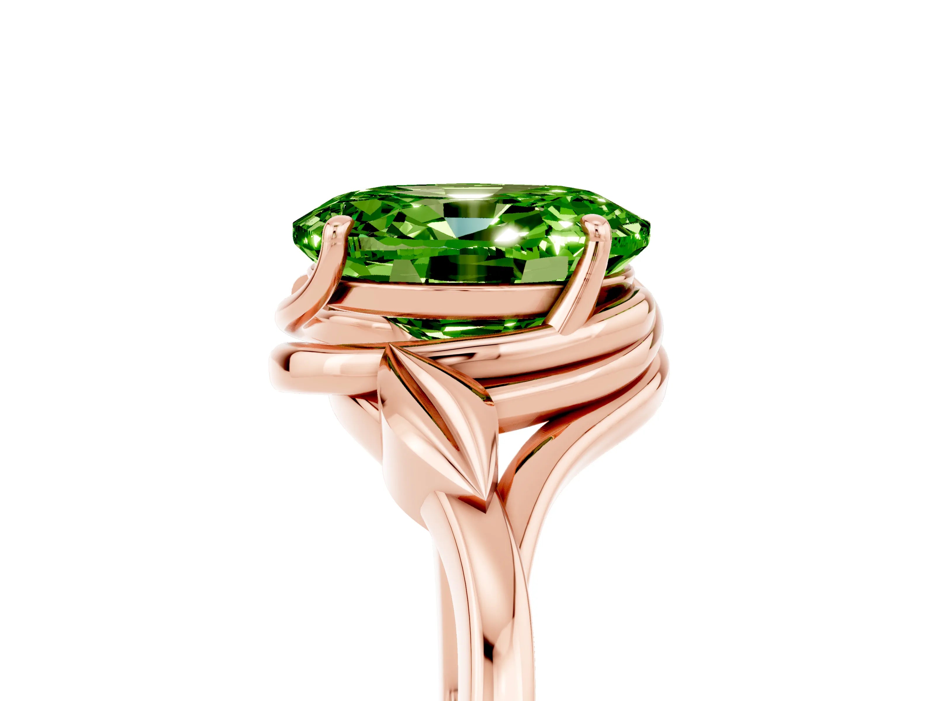 Rose gold Oval Cut Peridot Solitaire Ring with Twist Band and Four-Prong Setting_29