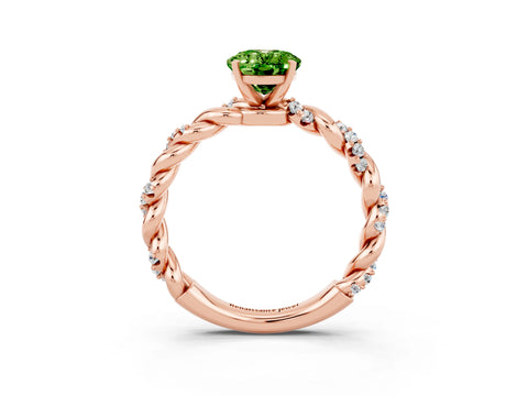 Rose gold Oval Cut Peridot Solitaire Ring with Twisted Band and Pavé Accents_3