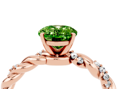 Rose gold Oval Cut Peridot Solitaire Ring with Twisted Band and Pavé Accents_4