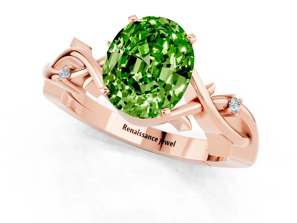 Rose gold Oval Cut Peridot Solitaire Ring with Twisted Band and Prong Setting