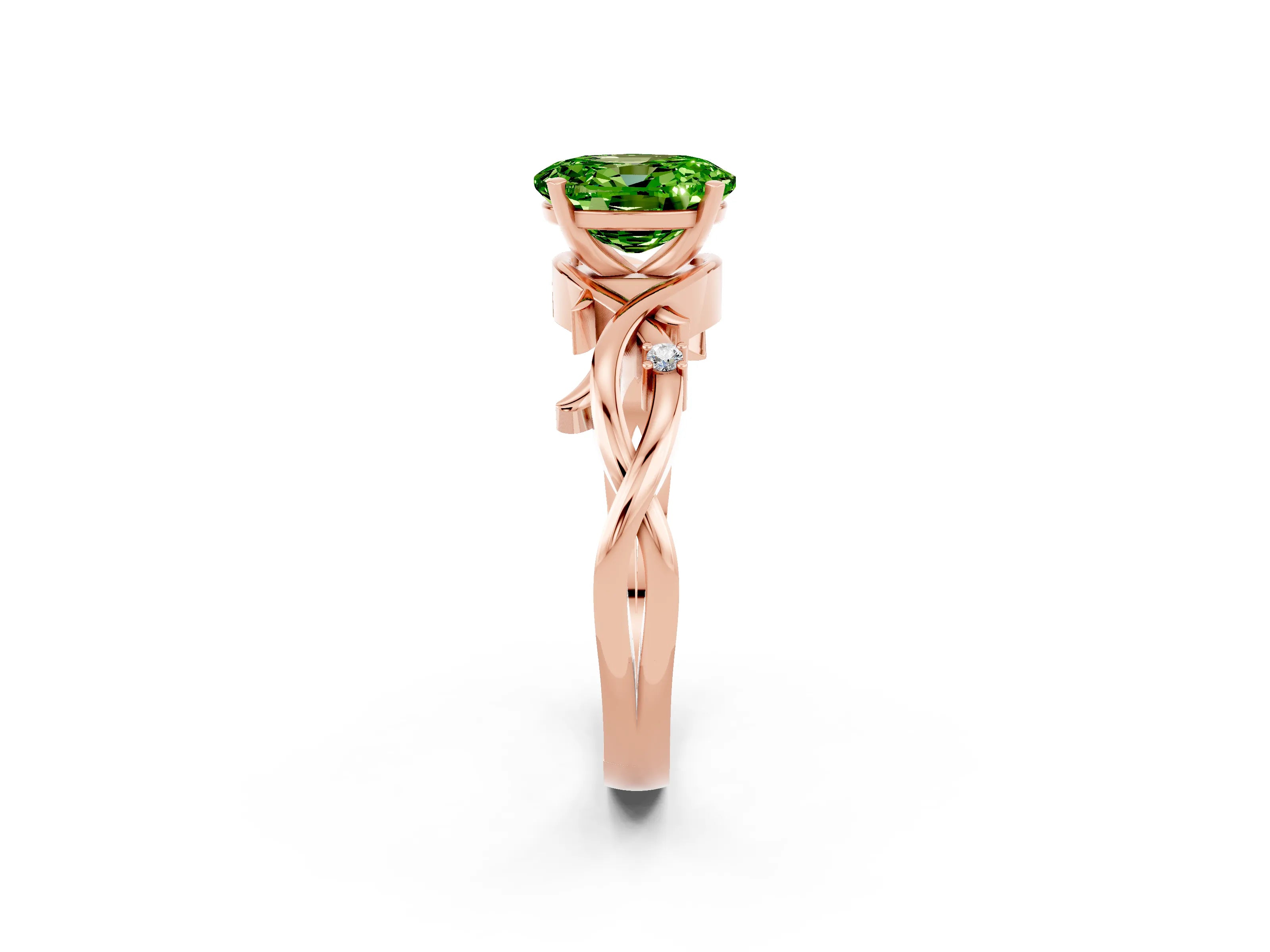 Rose gold Oval Cut Peridot Solitaire Ring with Twisted Band and Prong Setting_2