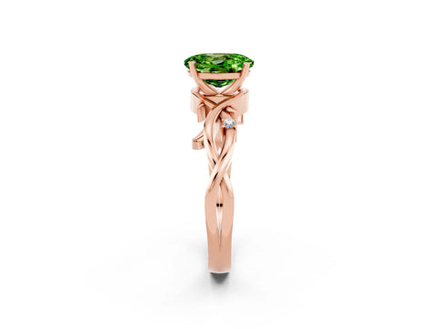 Rose gold Oval Cut Peridot Solitaire Ring with Twisted Band and Prong Setting_2