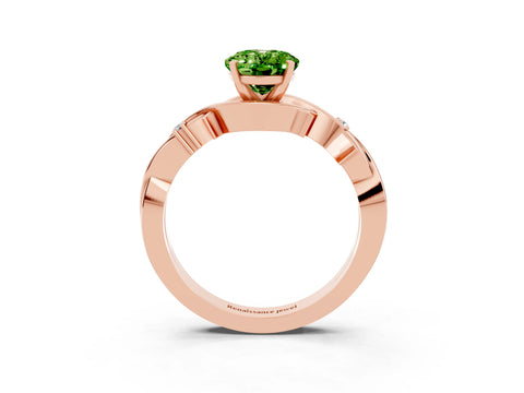 Rose gold Oval Cut Peridot Solitaire Ring with Twisted Band and Prong Setting_3